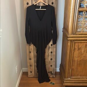 HALARA Black Dolman Sleeve V-Neck Cocktail Dress